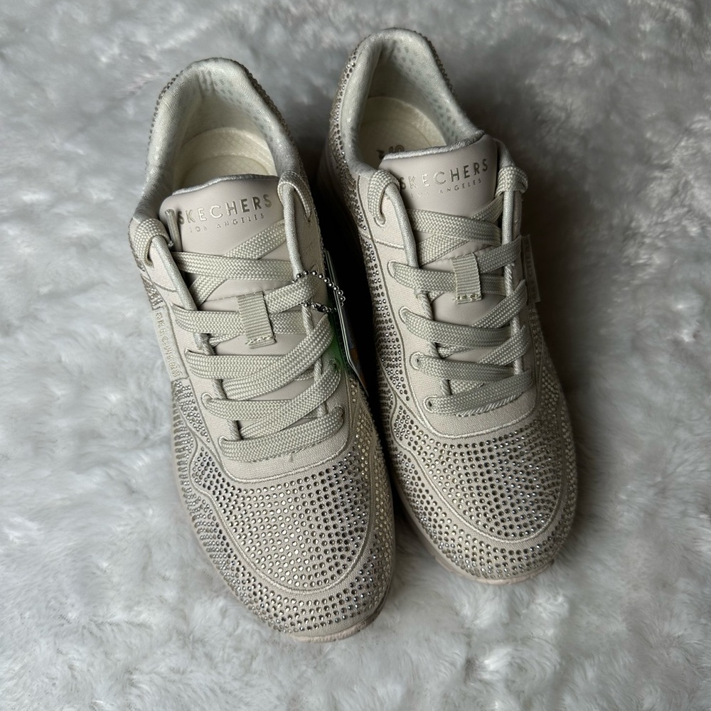NEW Beige Rhinestone Skechers Sneakers - Picture 3 of 6